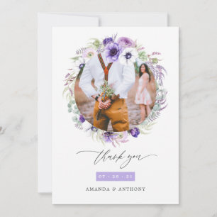 Carte De Remerciements Photo de mariage floral violet pastel délavé