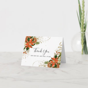 Carte De Remerciements Photo de mariage hivernal Poinsettia Citrus