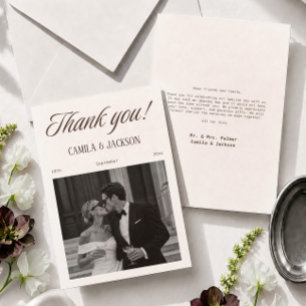 Carte De Remerciements Photo de mariage marron espresso Old Money