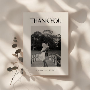 Carte De Remerciements Photo de mariage minimaliste en noir et blanc