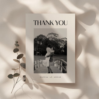 Carte De Remerciements Photo de mariage minimaliste en noir et blanc