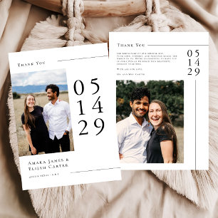 Carte De Remerciements Photo de mariage minimaliste noir et blanc moderne