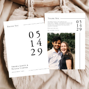 Carte De Remerciements Photo de mariage minimaliste noir et blanc moderne