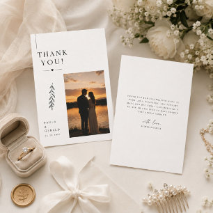 Carte De Remerciements Photo de mariage minimaliste sur la plage