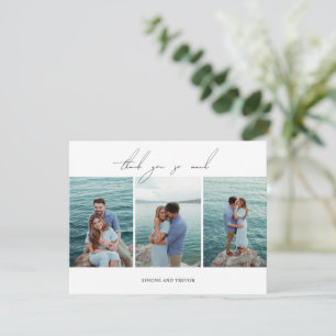 Carte De Remerciements Photo de mariage moderne en noir et blanc