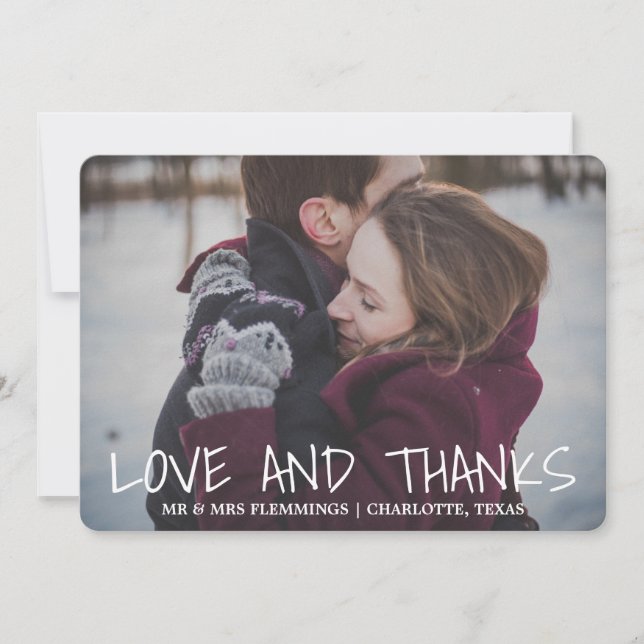Carte De Remerciements Photo de mariage moderne fantaisiste amour & remer (Devant)