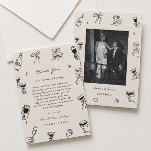 Carte De Remerciements Photo de mariage noir et blanc dessiné à la main