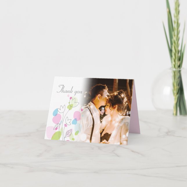 Carte de remerciements photo de mariage pétale Con (Devant)