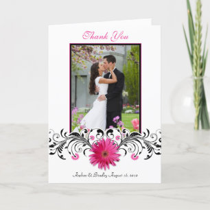 Carte de remerciements photo de Mariage rose Gerbe