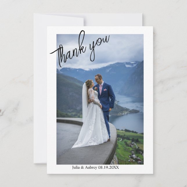 Carte de remerciements photo de mariage simple et  (Devant)