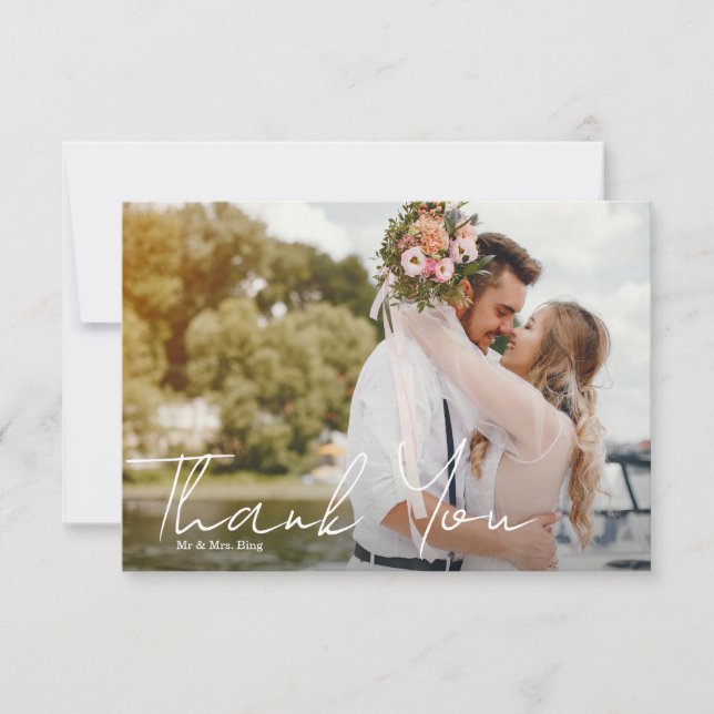 Carte de remerciements photo de mariage simple et  (Devant)