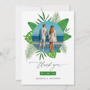 Carte De Remerciements Photo de mariage sur une plage tropicale