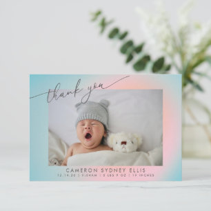 Carte De Remerciements Photo de naissance de bébé au script dégradé bleu
