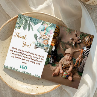 Carte De Remerciements Photo de naissance de safari mignon pour garçons