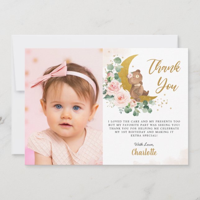 Carte De Remerciements Photo de naissance en forme de lune croissante ave (Devant)