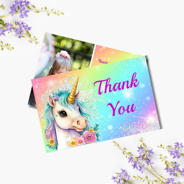 Carte De Remerciements Photo de naissance Magique Licorne Étincelante (Créateur téléchargé)