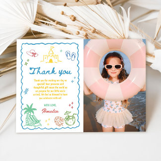 Carte De Remerciements Photo de plage personnalisée dessinée à la main po