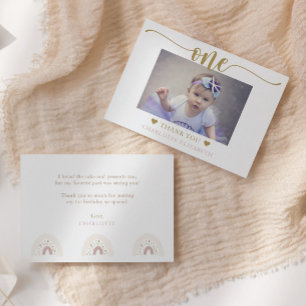 Carte De Remerciements Photo de premier anniversaire Écriture élégante