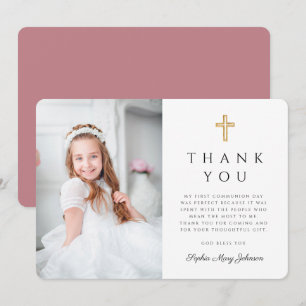 Carte De Remerciements Photo de première communion d'une fille à la croix