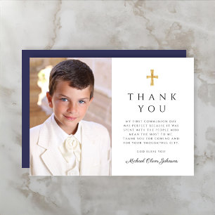 Carte De Remerciements Photo de première communion moderne d'un garçon av