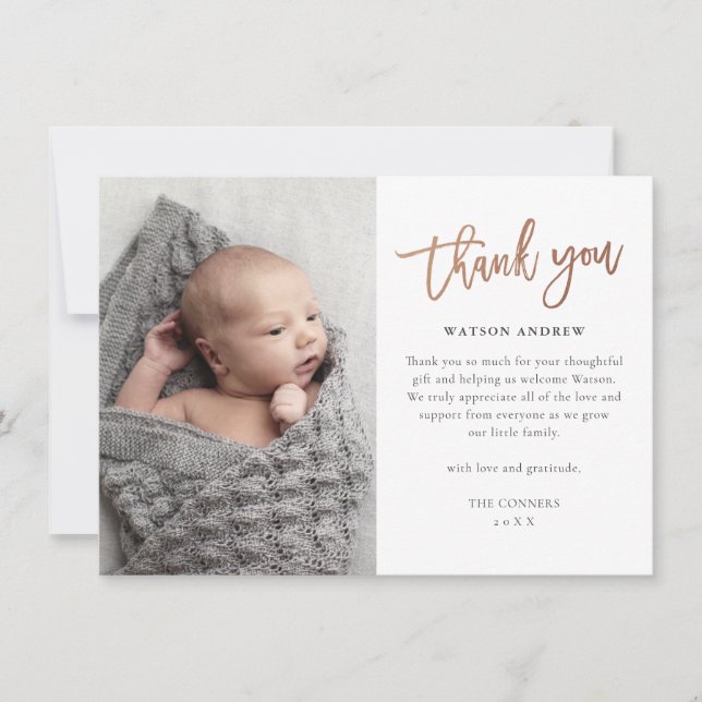 Carte De Remerciements Photo de script moderne bébé (Devant)