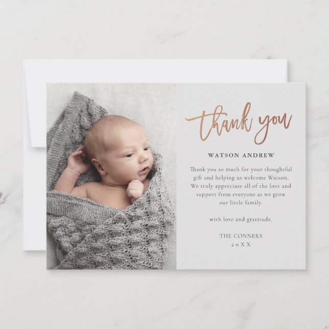 Carte De Remerciements Photo de script moderne bébé (Devant)