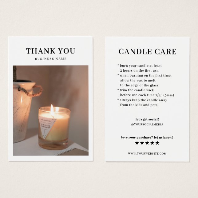 Carte de remerciements photo de soins aux bougies (Devant & derrière)