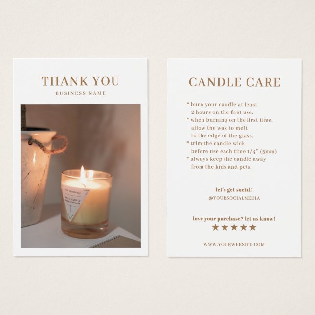 Carte de remerciements photo de soins aux bougies (Devant & derrière)