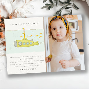 Carte De Remerciements Photo de sous-marin sous-marin mignon pour anniver