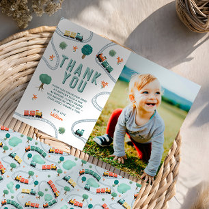 Carte De Remerciements Photo de train mignon pour l'anniversaire d'un gar