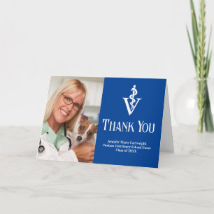 Carte De Remerciements Photo de vétérinaire bleu Clinique personnalisée