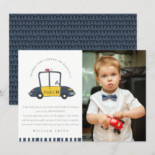 Carte De Remerciements Photo de voiture de police mignonne pour sauvetage