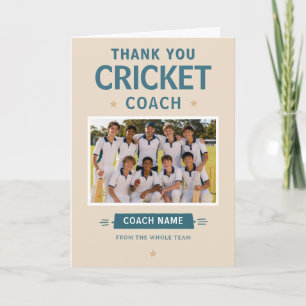 Carte De Remerciements Photo d'équipe de cricket moderne avec l'entraîneu