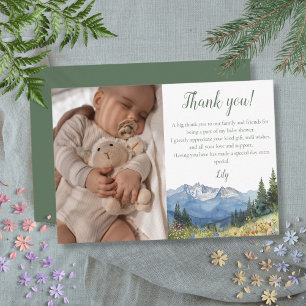 Carte De Remerciements Photo du Baby shower Fleur sauvage de la montagne 