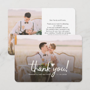 Carte De Remerciements Photo du jour de mariage avec lettre à la main