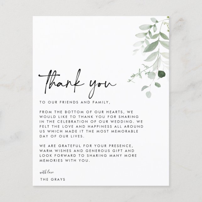 CARTE DE REMERCIEMENTS photo du Mariage BUDGET (Devant)