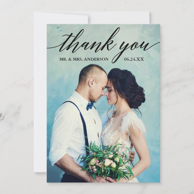 Carte De Remerciements Photo du Mariage de calligraphie (Devant)