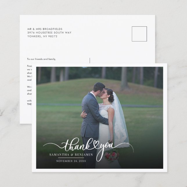 Carte de remerciements photo du Mariage de mariés  (Devant / Derrière)