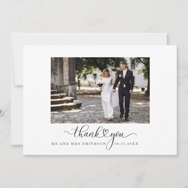Carte De Remerciements Photo du Mariage de script 'Merci' (Devant)