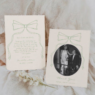 Carte De Remerciements Photo du Mariage vert de la main tirée