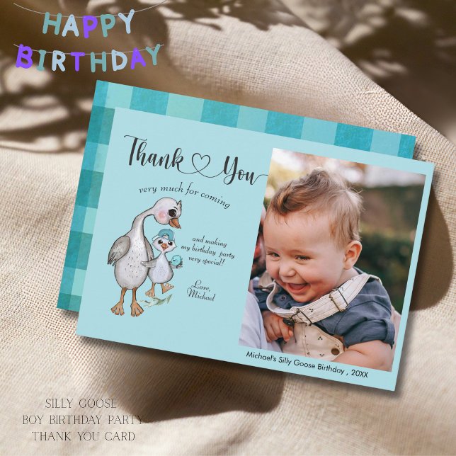 Carte de remerciements photo d'un sot goose Boy (One Silly Goose Boy's Photo Thank You Card)