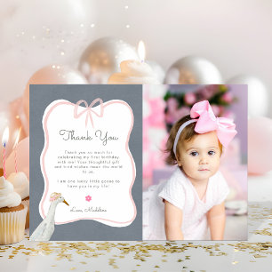 Carte De Remerciements Photo d'une sotte rose oie 1er anniversaire