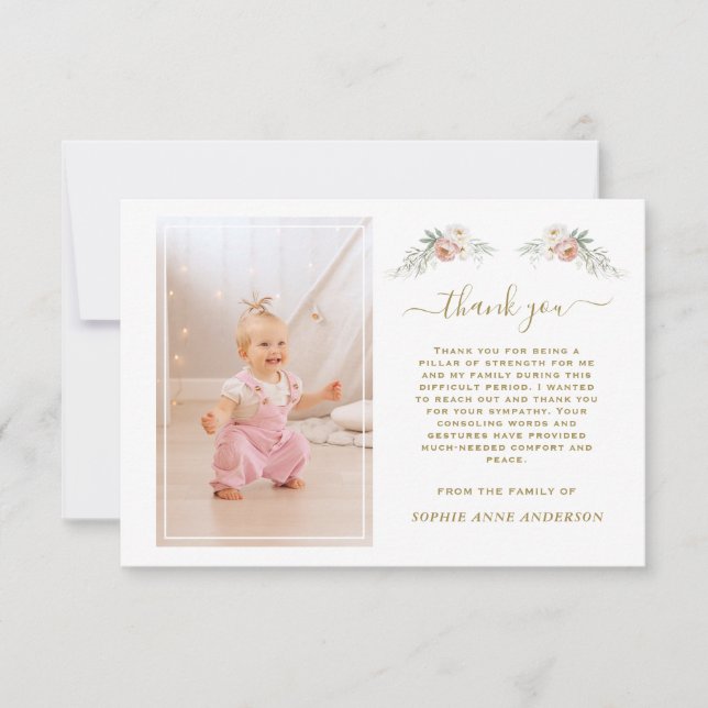 Carte De Remerciements Photo Dusty Rose Floral Blanc En Mémoire Amoureuse (Devant)