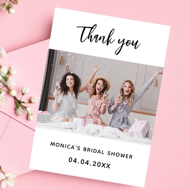 Carte De Remerciements Photo élégant shower de mariage blanc (Créateur téléchargé)