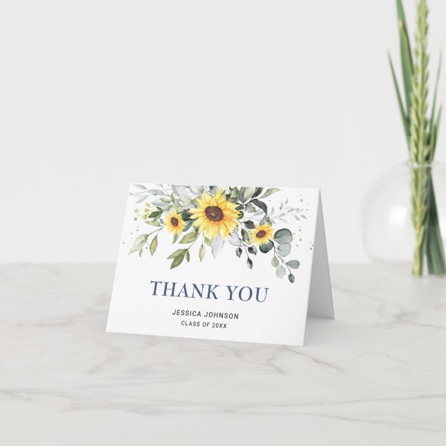 Carte De Remerciements PHOTO Elegant Sunflowers Eucalyptus (Devant)