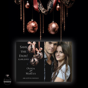 Carte De Remerciements PHOTO Enregistrer la date   Winter Pink et Onyx Ba