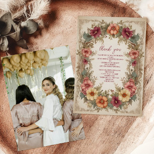 Carte De Remerciements Photo Fête des mariées de cadre floral orné victor
