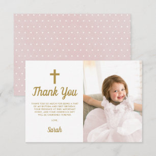 Carte De Remerciements Photo Fille Rose Premier Anniversaire Baptême