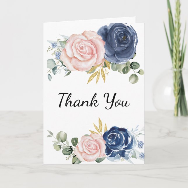 Carte De Remerciements Photo florale bleu marine (Devant)