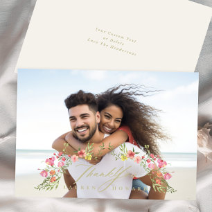 Carte De Remerciements photo florale cadre subtil mariage